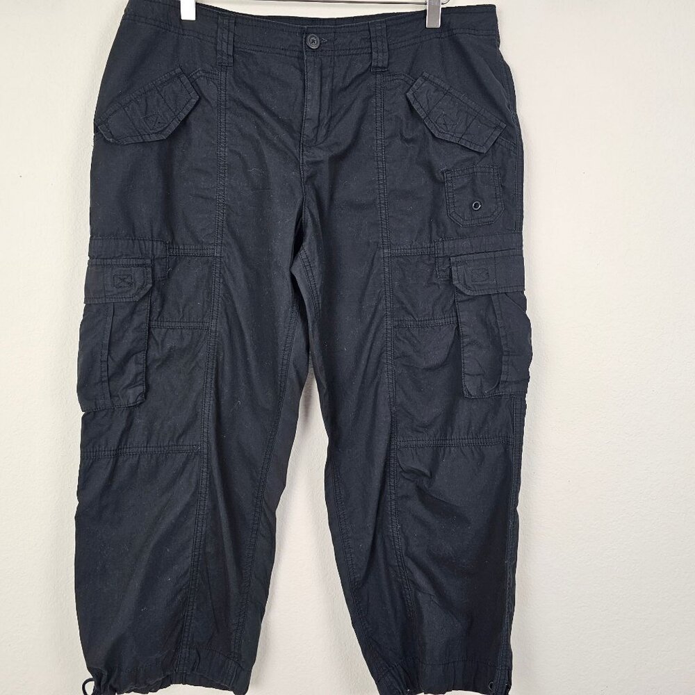 Norma Kamali Womens Pants Black Cropped Cotton  Pockets Ties Cargo Size 14